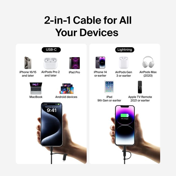 Belkin 2-in-1 Cable with USB-C and  Lightning Adapter
