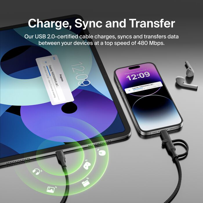 Belkin 2-in-1 Cable with USB-C and  Lightning Adapter