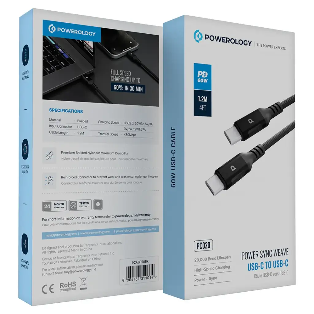 Powerology Power Sync Weave USB-C to USB-C PD 60W