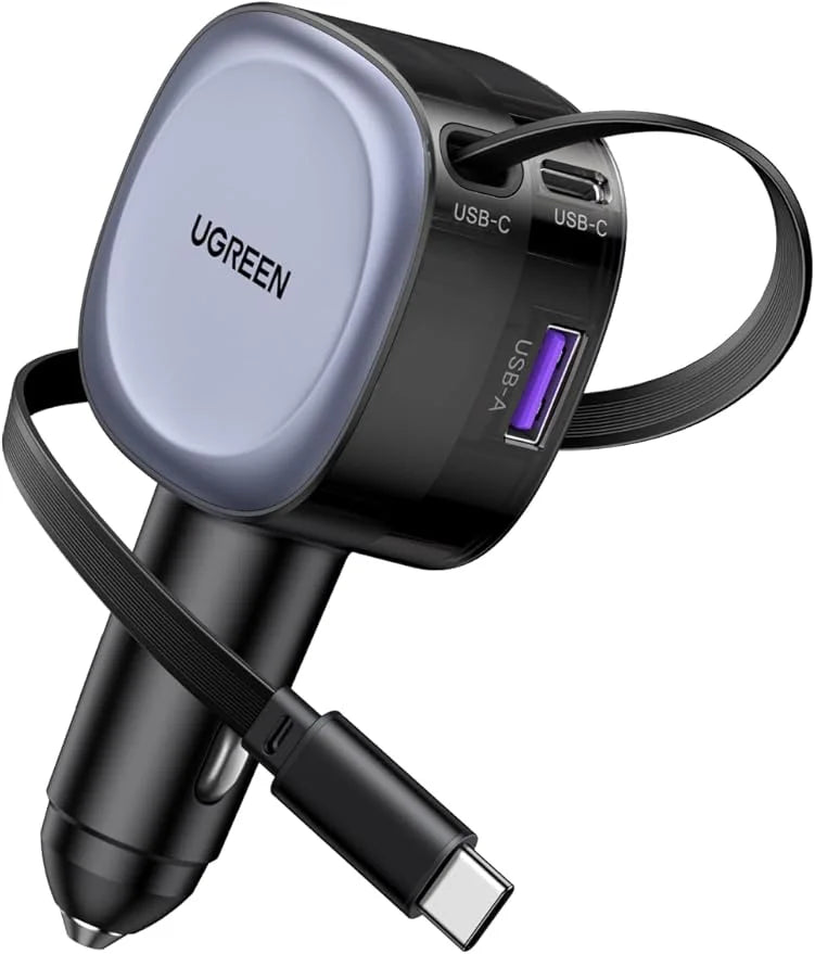 UGREEN Nexode Car Charger 75W with Retractable USB-C Cable