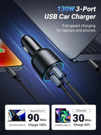 UGREEN 130W 3 Port Car Charger