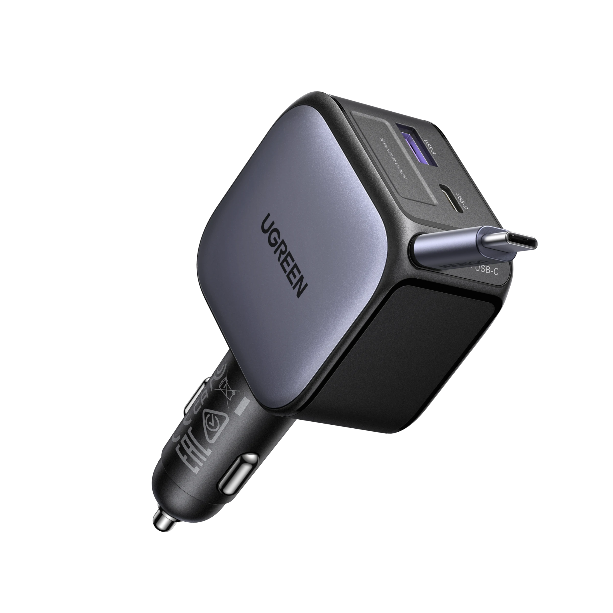 UGREEN Nexode Car Charger 75W with Retractable USB-C Cable